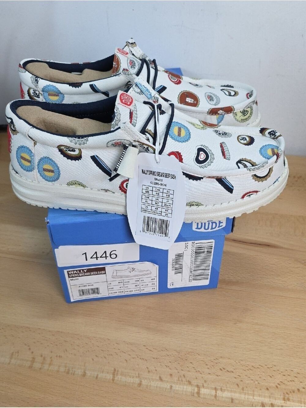 Hey Dude Wally White Slip-On Loafers with Multicolor Circular Print Size 8